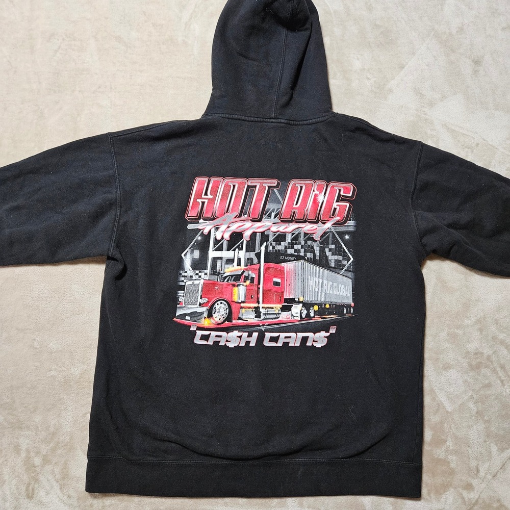 Hot Rig Apparel Cash Cans Semi Truck Hoodie Black Mens XL